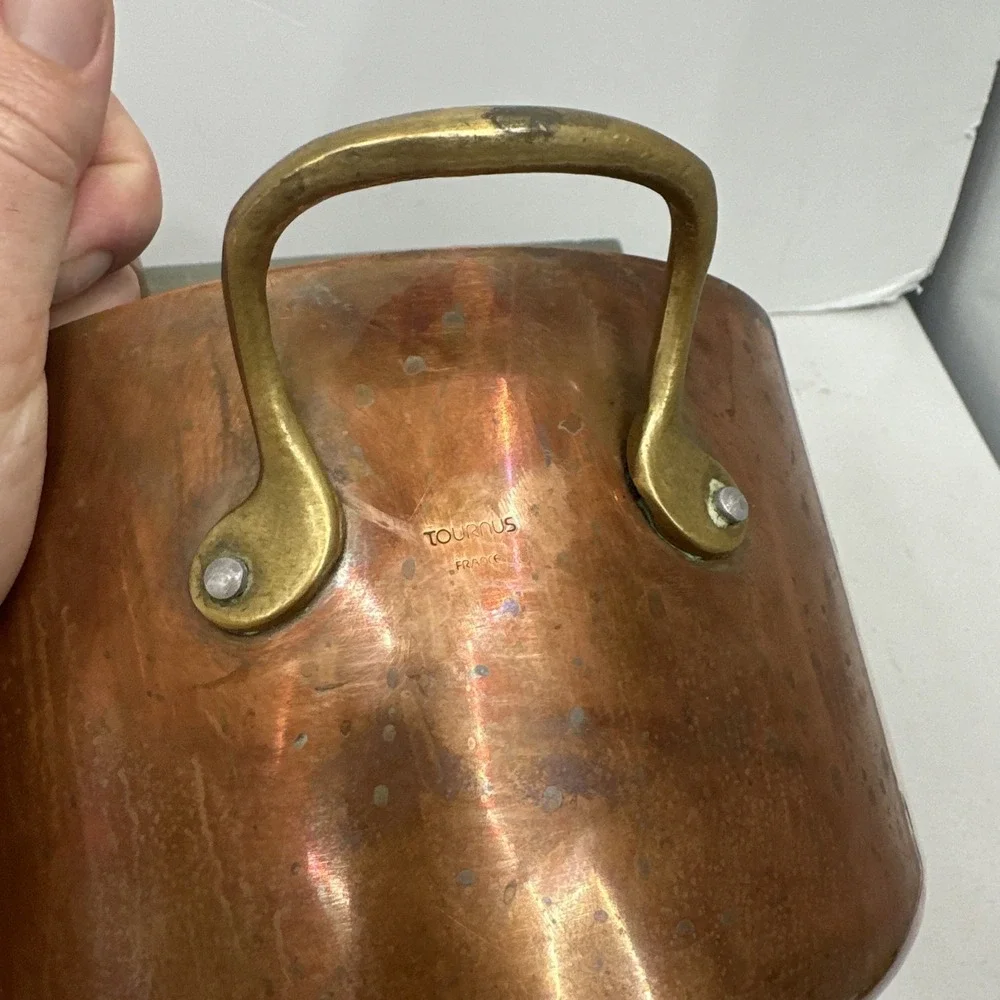 Vintage 4 Pc Set Graduating Copper Pot Brass Handles Tin Lined Made In France